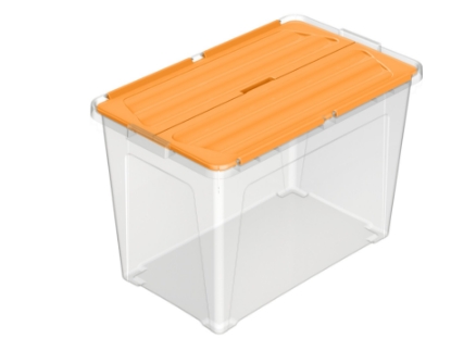 Zobrazit detail produktu - Multibox ECO s připevněným víkem 48l, víko oranžové Obrázek Multibox ECO s připevněným víkem 48l, víko oranžové