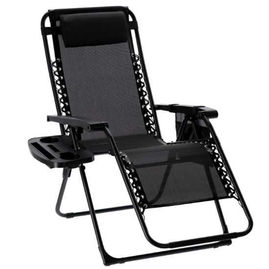 Obrázek z Skládací zahradní lehátko „ZERO GRAVITY“ s podstavcem, kapsou a opěrkou hlavy 