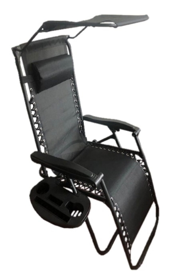Obrázek z Skládací zahradní lehátko s podstavcem, kapsou, stříškou a opěrkou hlavy, černé 
