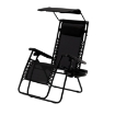 Obrázek z Skládací zahradní lehátko s podstavcem, kapsou, stříškou a opěrkou hlavy, černé 