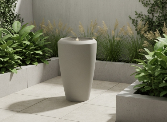 Obrázek z Plastová zahradní fontána s LED, 44,5 × 44,5 × 70 cm, šedá 